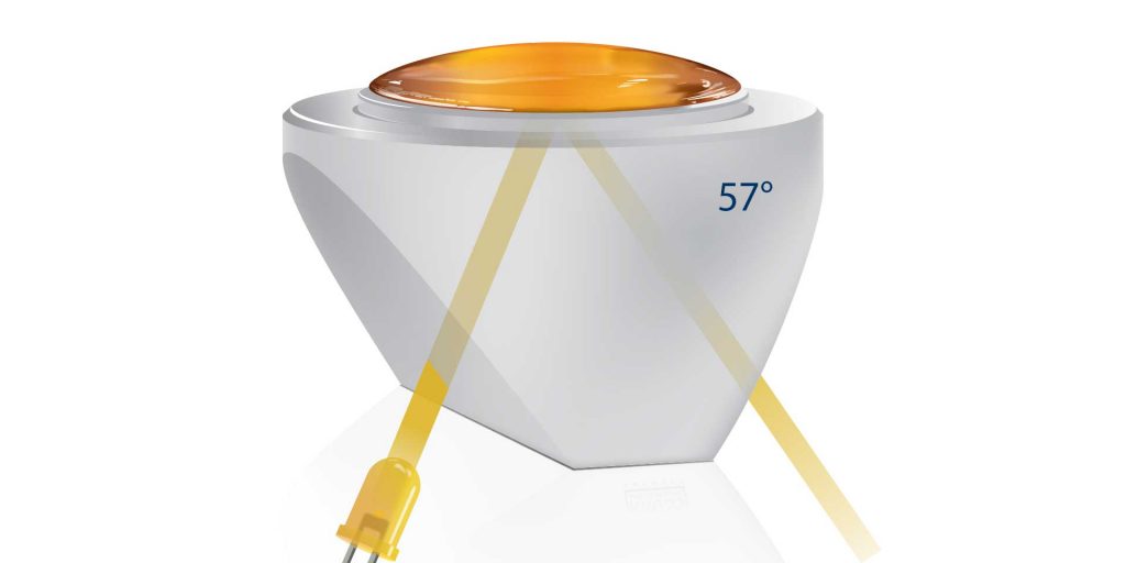 Honey critical angle of total internal reflection 57°